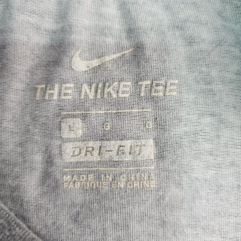 Nike Dri-FIT Tee Men's Large Gray Swoosh Athletic Workout Training Shirt